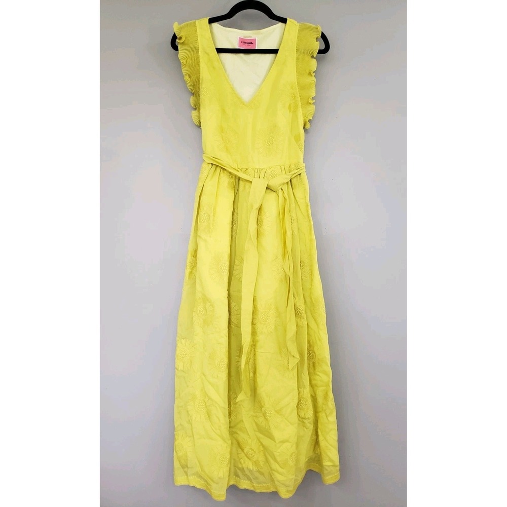 NEVER WORN SZ 0 Sunflower Kate Spade Bloom Organza Midi Dress Green Bright Sun